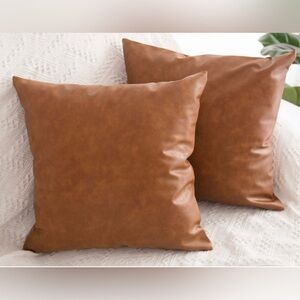 NWOT‎ Homefiner set of 2 Brown Faux Leather Throw Pillows